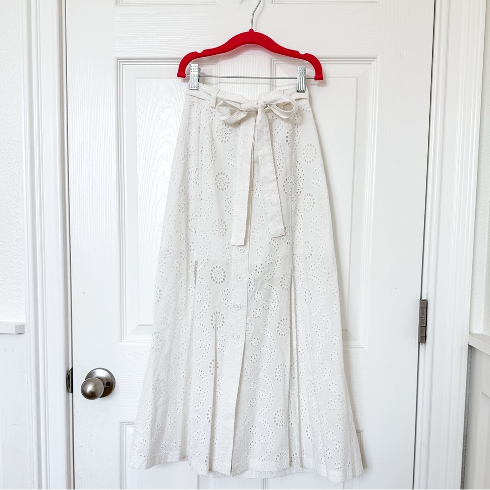 BB Dakota Eyelet White Midi Skirt